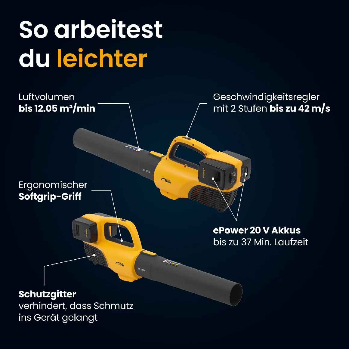 Stiga Akku Laubbläser BL 300e Kit Inklusive 2x 20V ePower-Akkus - Image 9